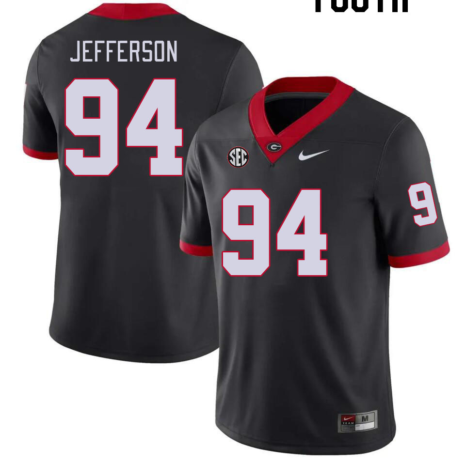 Georgia Bulldogs Youth Jonathan Jefferson #94 Black Stitched College UGA Football Jersey 23JT013LL